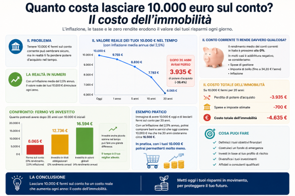 Quanto costa lasciare 10.000 euro sul conto? Il costo dell’immobilità
